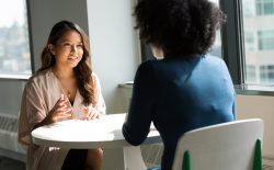 two women talking