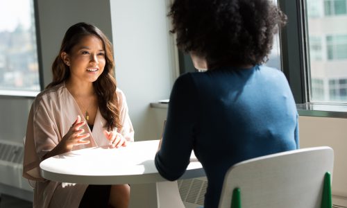 two women talking