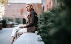 woman sitting on bench